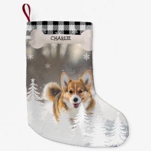 Black Plaid Christmas Pine Trees Bone Dog Photo Small Christmas Stocking