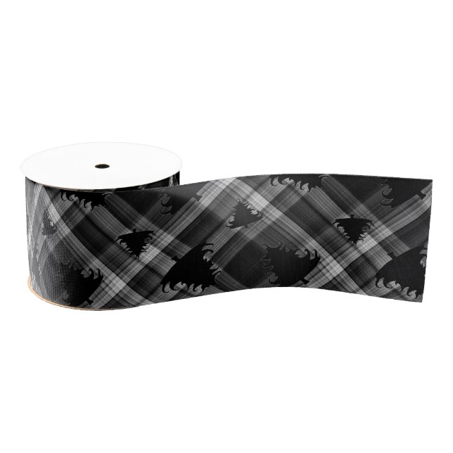 Black Plaid Christmas Trees Pattern Grosgrain Ribbon (Spool)
