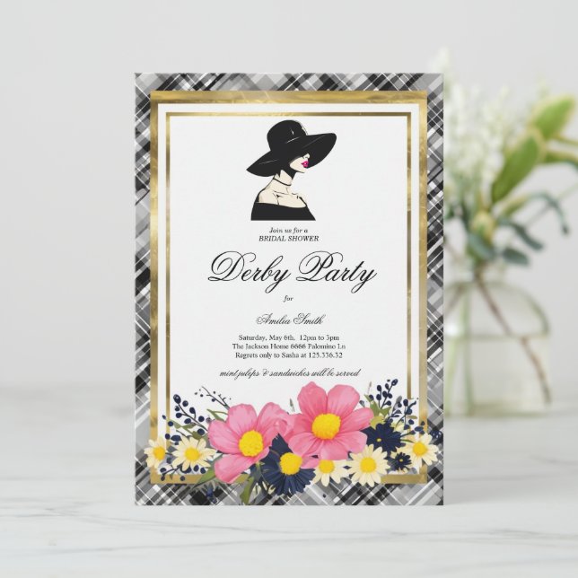 Black Plaid Kentucky Derby Bridal Shower Invitatio Invitation (Standing Front)