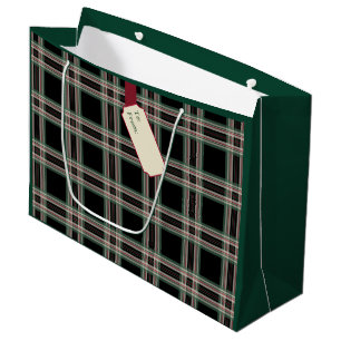 Black Plaid Name Tag Christmas Gift Bag