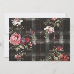 Black Plaid Red Roses Holiday Card