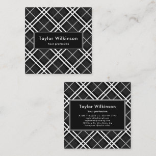 Black Plaid Square Business Card