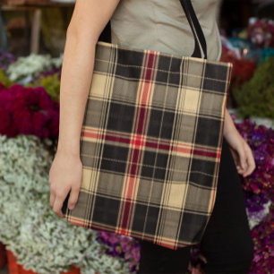 Black Plaid Tote Bag
