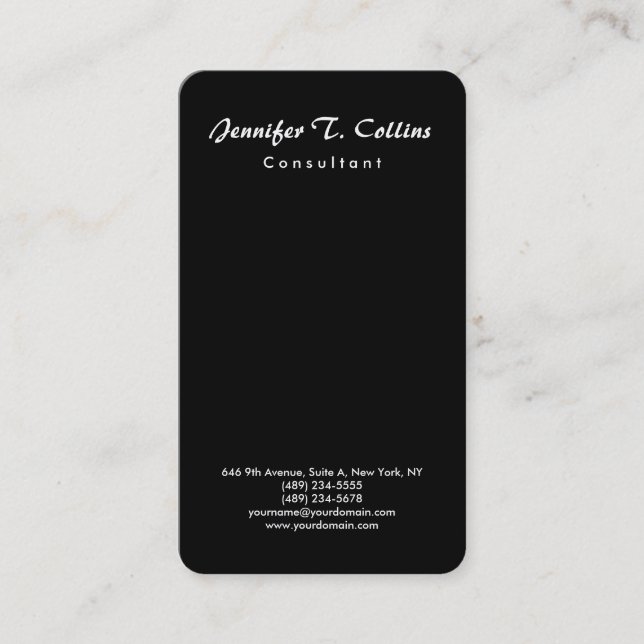 Black Plain Brush Script Minimalist Modern Business Card (Front)