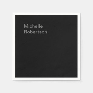 Black Plain Minimalist Add Own Name Napkin
