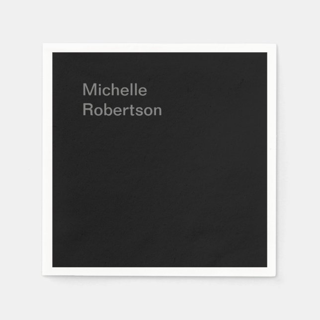 Black Plain Minimalist Add Own Name Napkin (Front)