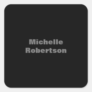 Black Plain Minimalist Add Own Name Square Sticker