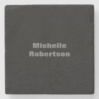 Black Plain Minimalist Add Own Name Stone Coaster