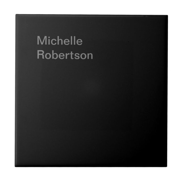 Black Plain Minimalist Add Own Name Tile (Front)