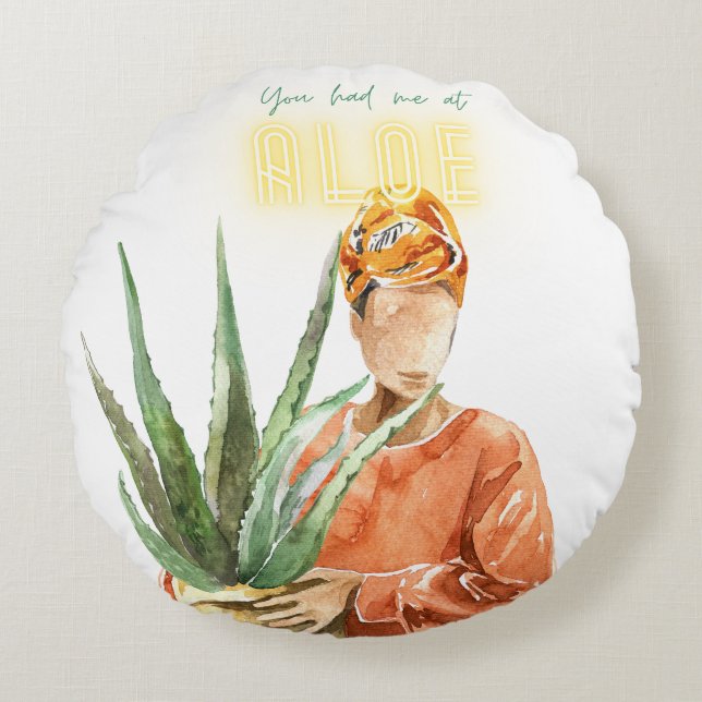 Black Plant Lover Round Cushion (Front)