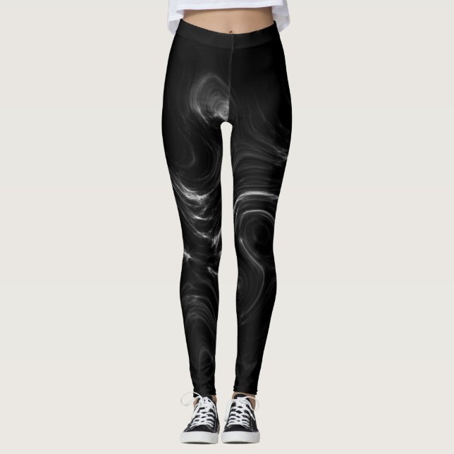 Black Plasma Energy Abstract Art Leggings (Front)
