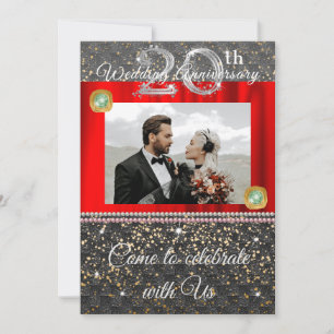 Black, Platinum & Pearls 20th Wedding Anniversary  Invitation