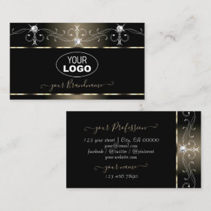Black Platinum Squiggles Sparkle Jewels with Logo Business Card