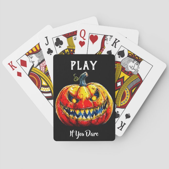 Black Play if you dare Halloween Smiling Pumpkin Playing Cards (Back)