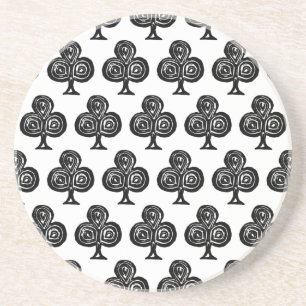 Black Playing Card Symbol Club Shape Lino Cut Coaster