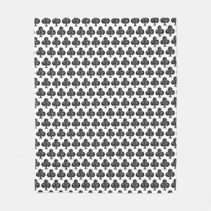 Black Playing Card Symbol Club Shape Lino Cut Fleece Blanket