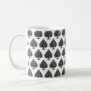 Black Playing Card Symbol Spades Shape Lino Cut Coffee Mug