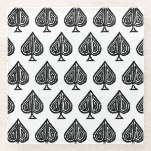 Black Playing Card Symbol Spades Shape Lino Cut Glass Coaster