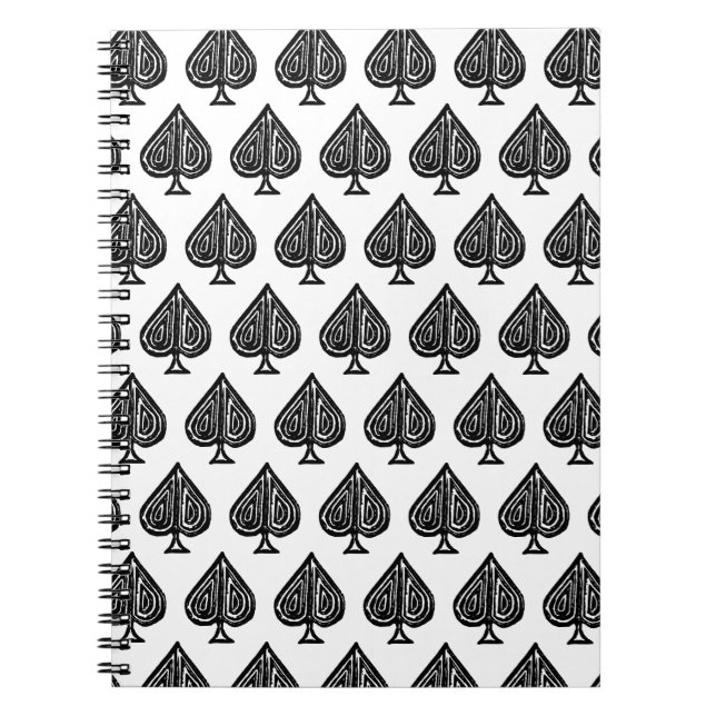Black Playing Card Symbol Spades Shape Lino Cut Notebook (Front)