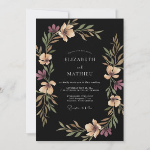 Black Plum Leafy Wedding Invitation