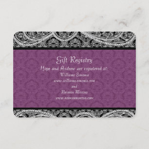 Black Plum Monogram Damask Gift Registry Wedding Enclosure Card