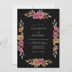 Black Plum Petal Wedding Invitation