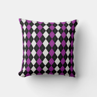 Black & PLUM PURPLE Diamonds ARGYLE Pattern Cushion