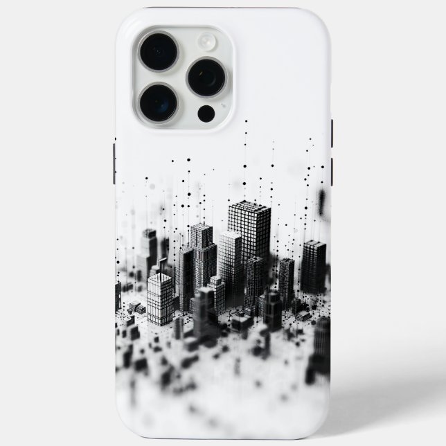 Black pointillism monochromatic city architecture Case-Mate iPhone case (Back)