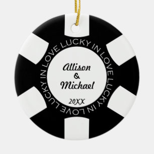 Black poker chip lucky in love couple photo vegas ceramic tree decoration