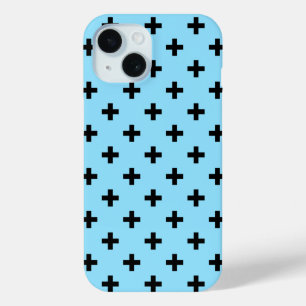 Black polka crosses on baby blue iPhone 15 case
