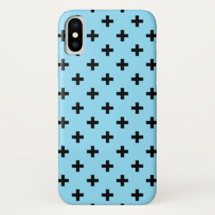 Black polka crosses on baby blue iPhone x case