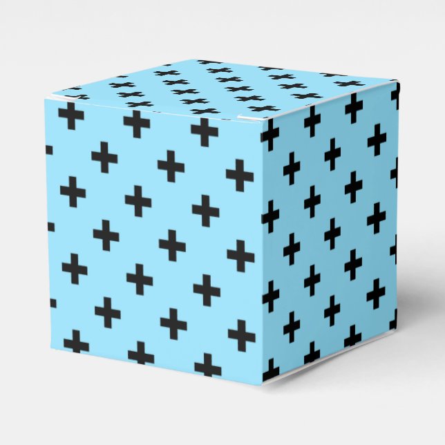 Black polka crosses on baby blue favour box (Front Side)