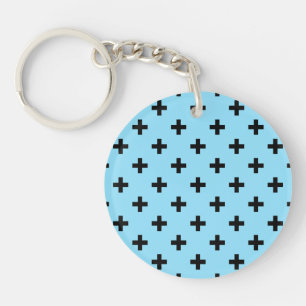 Black polka crosses on baby blue key ring