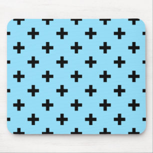 Black polka crosses on baby blue mouse mat