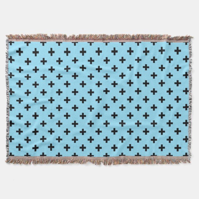 Black polka crosses on baby blue throw blanket (Front)