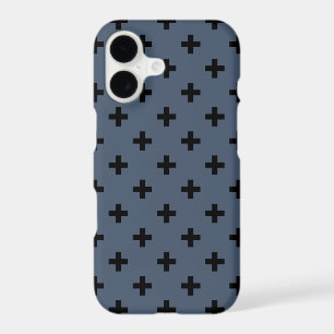 Black polka crosses on blue-grey