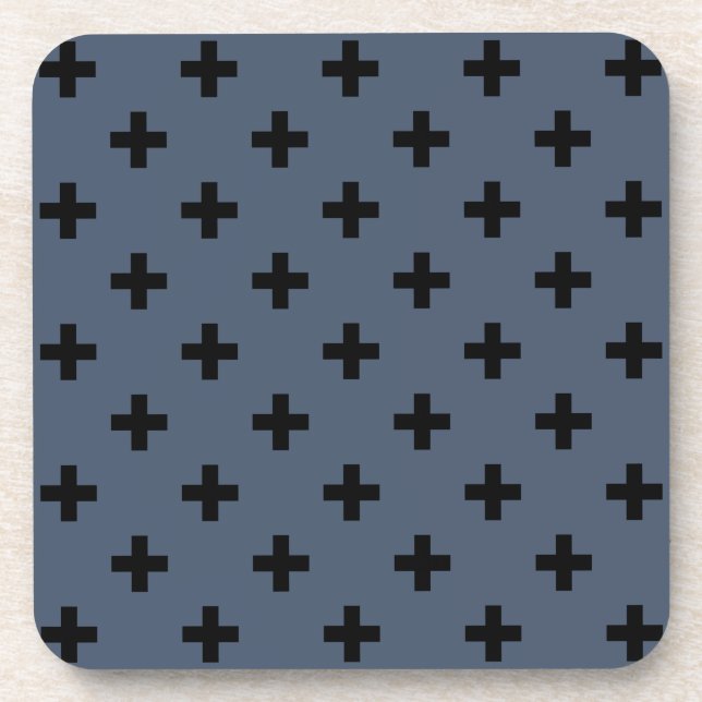 Black polka crosses on blue-grey coaster (Front)