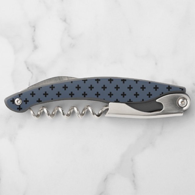 Black polka crosses on blue-grey corkscrew (Back)