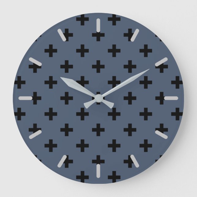 Black polka crosses on blue-grey large clock (Front)