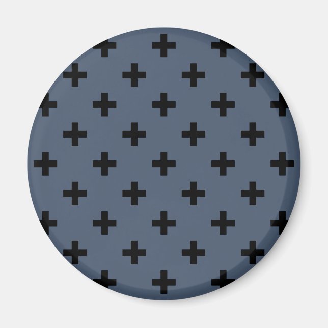 Black polka crosses on blue-grey magnet (Front)