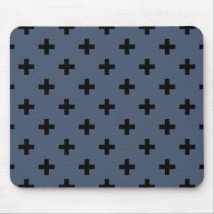 Black polka crosses on blue-grey mouse mat