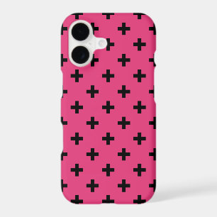 Black polka crosses on fuchsia