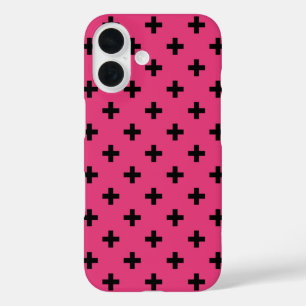 Black polka crosses on fuchsia iPhone 16 case