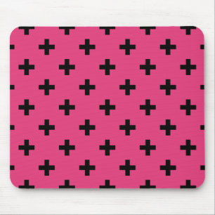 Black polka crosses on fuchsia mouse mat