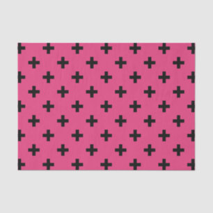 Black polka crosses on fuchsia tissue paper