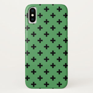Black polka crosses on green iPhone x case