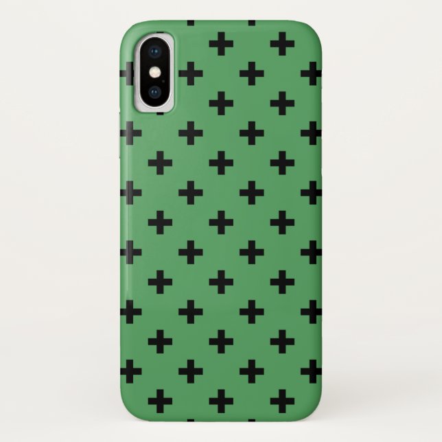 Black polka crosses on green Case-Mate iPhone case (Back)