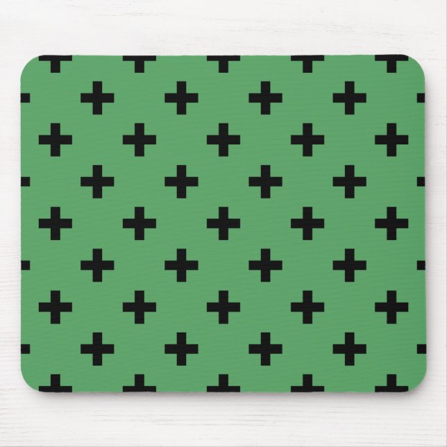 Black polka crosses on green mouse mat (Front)