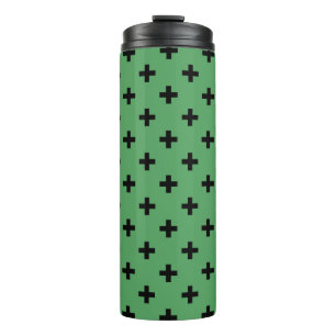 Black polka crosses on green thermal tumbler