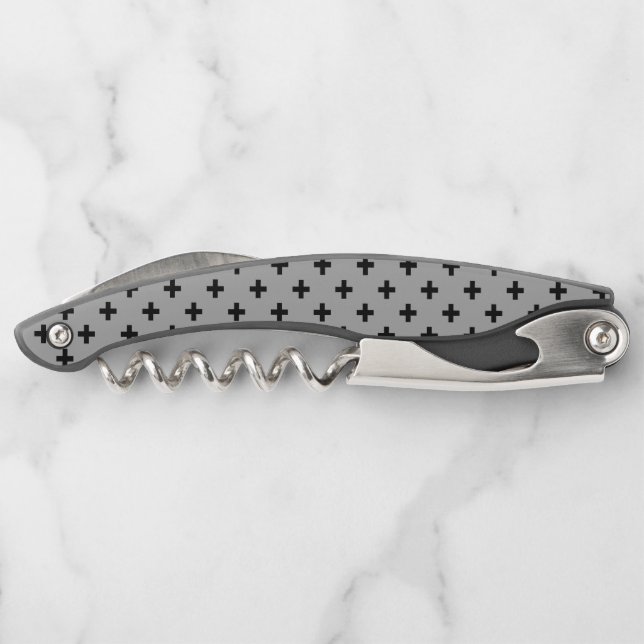 Black polka crosses on grey corkscrew (Back)